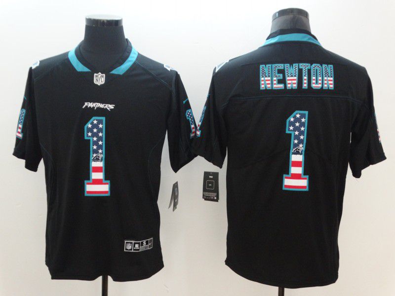 Men Carolina Panthers 1 Newton Nike USA Flag Fashion Black Color Rush Limited NFL Jerseys